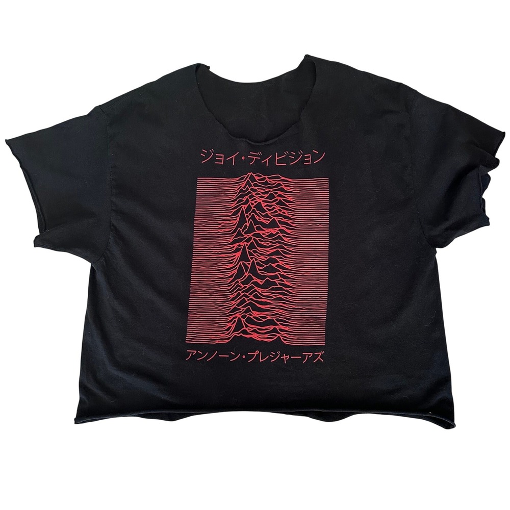 Joy Division Unknown Pleasures T-Shirt Unisex L Crop Raw Hem Japanese Text